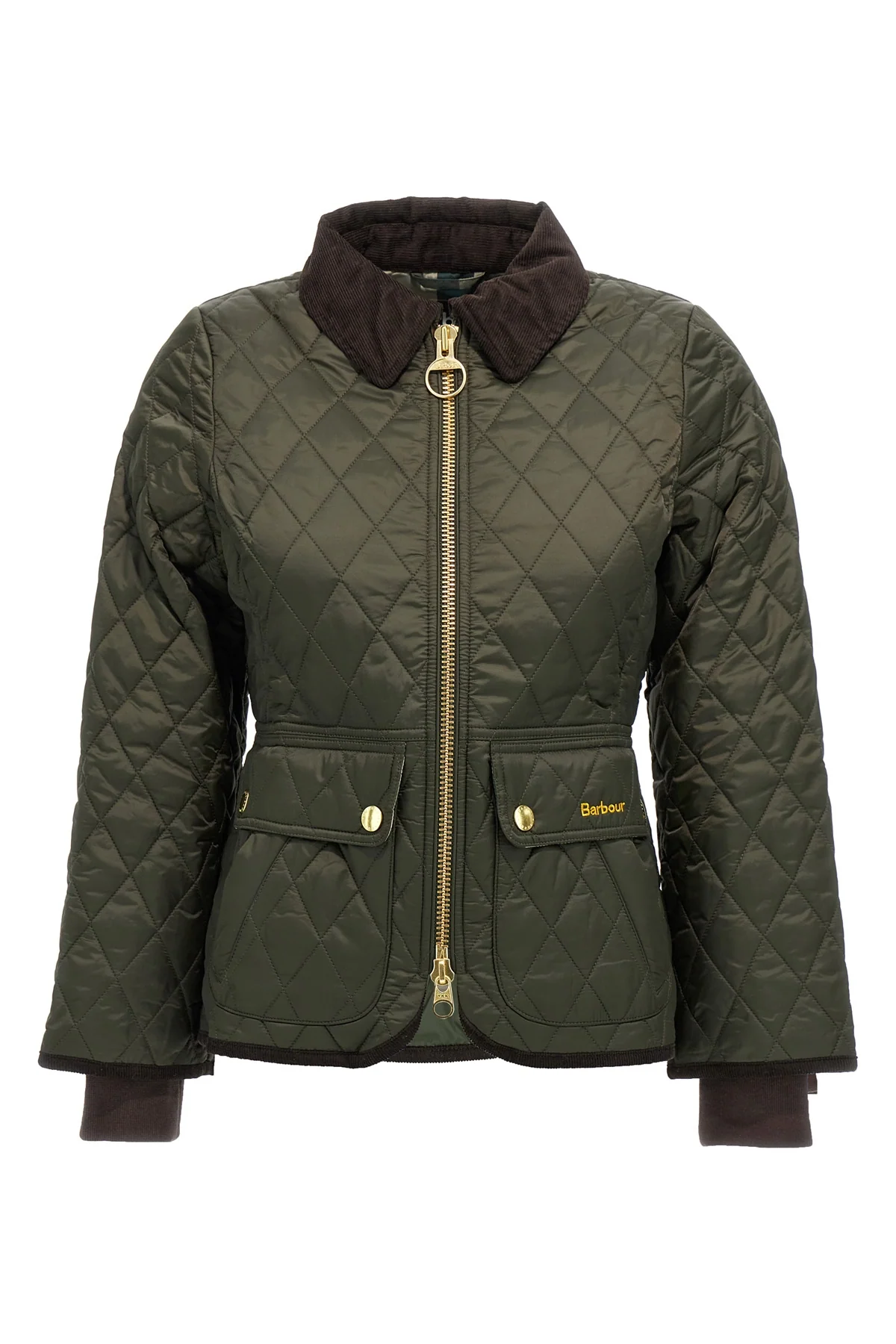 Barbour Beadnell olive quilted jacket with corduroy collar