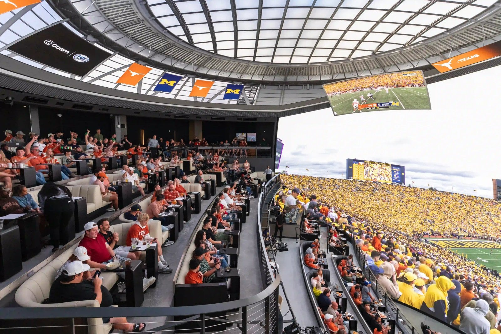 Sports broadcast filling the immersive Dome at Cosm Dallas