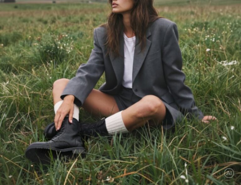 FALKE Herbstsocken im Überblick: Wollmodelle für Alltag und Wanderweg Frau in herbstlicher Umgebung mit warmen Bootsocks