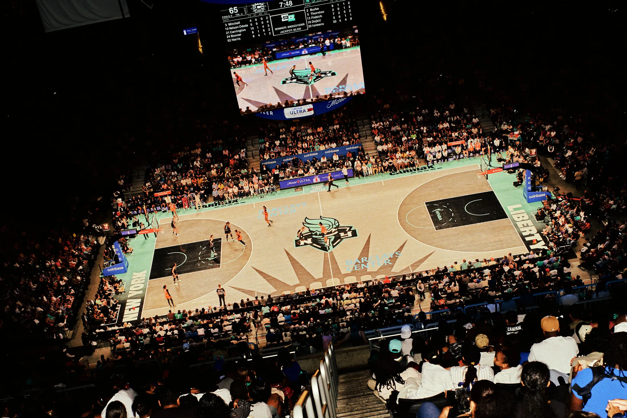 New York Liberty basketball in a live arena setting