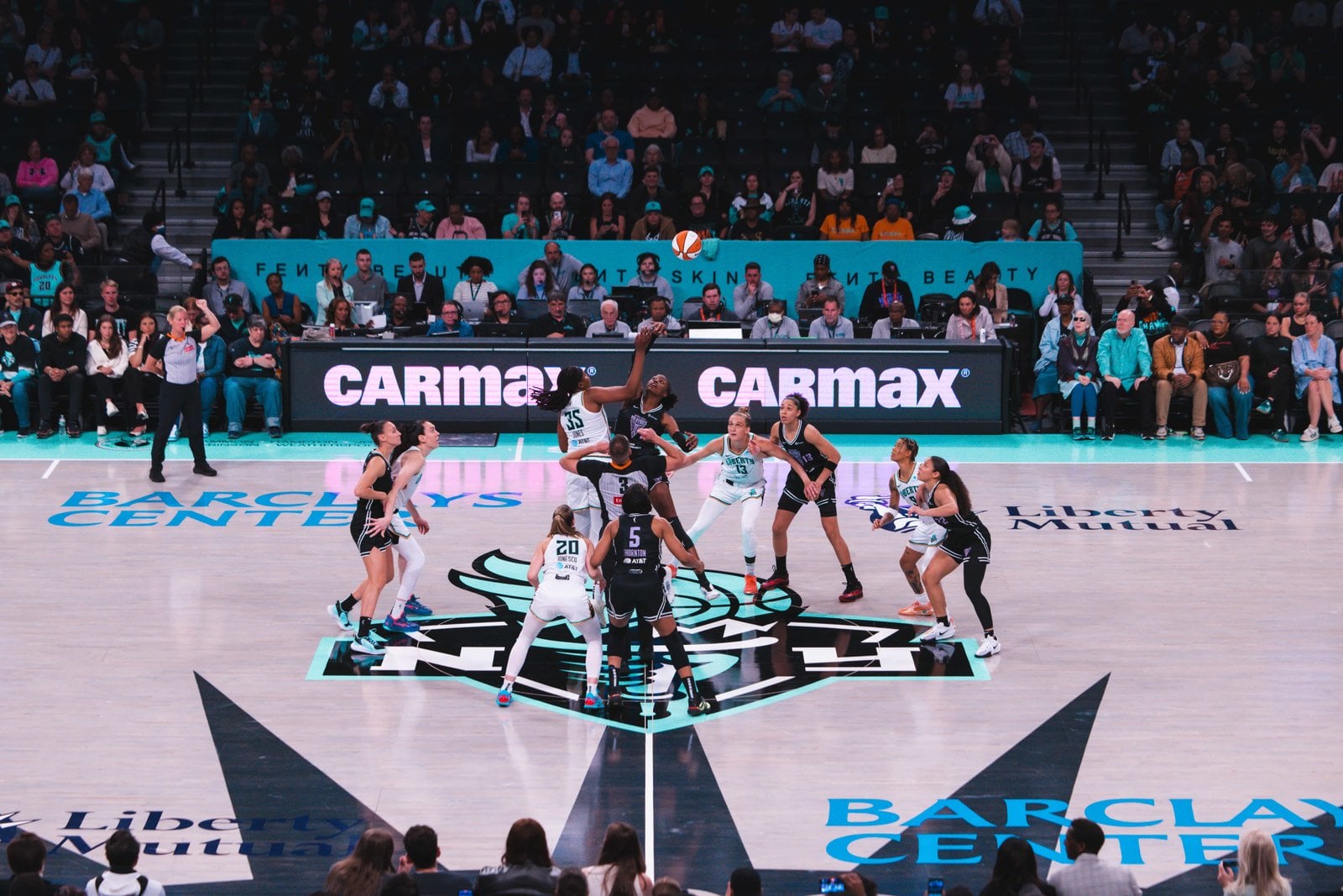 Basketball action during a New York Liberty game
