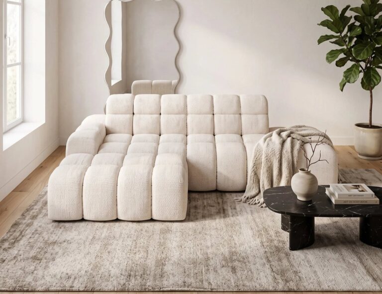 Beiges modulares Umbria-Ecksofa in einer Wohnzimmerszene