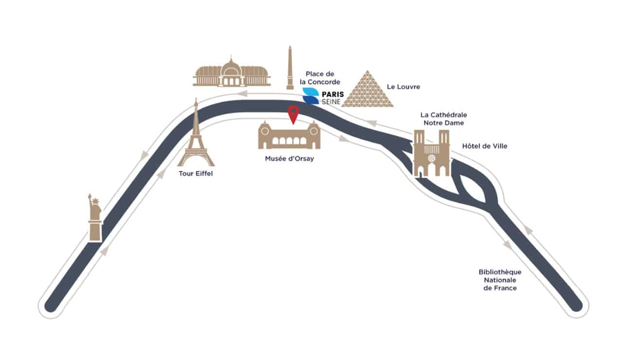 Parcours indiqué pour le dîner croisière sur la Seine