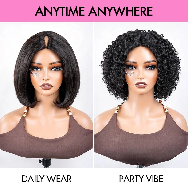 Human hair extension displayed in a curly style