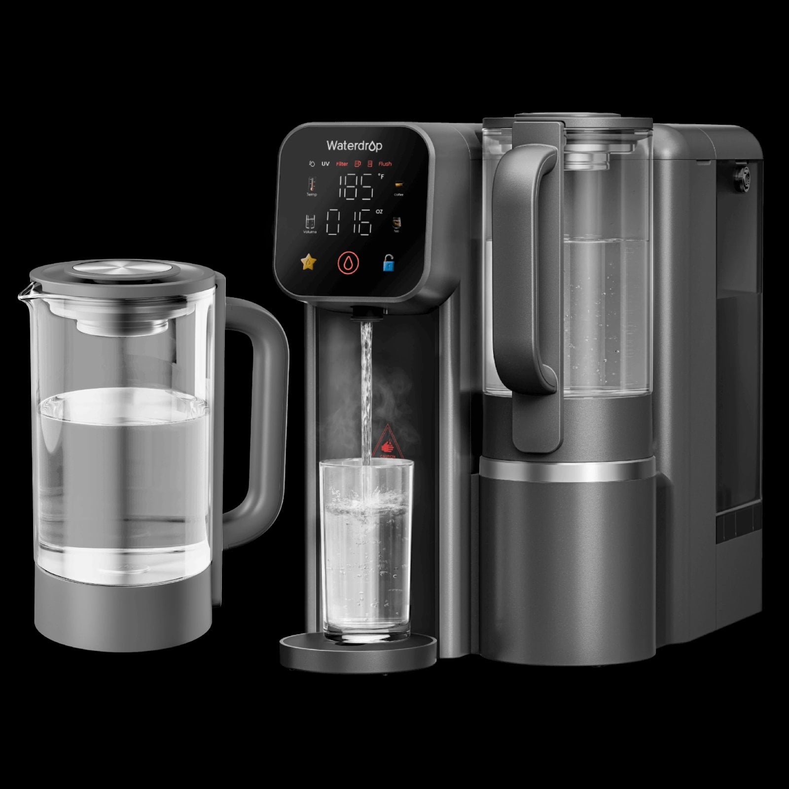 Dispensador Waterdrop M6HG junto a una jarra de agua